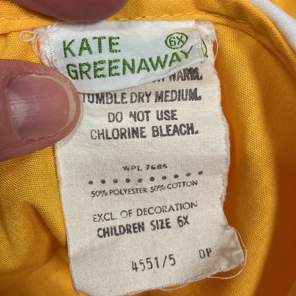 Vintage Kate Greenaway marigolds yellow button up dress Peter Pan collar 6x - Picture 8 of 9